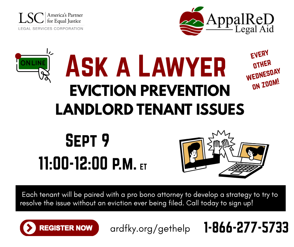 flyer with red text that says ask a lawyer
