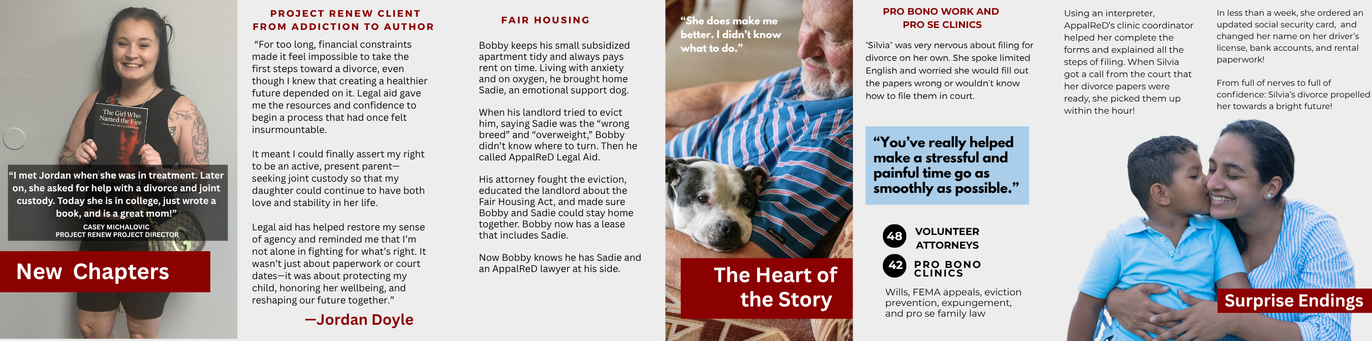 a woman holding a book man with a dog on his lap and a mom hugging her child